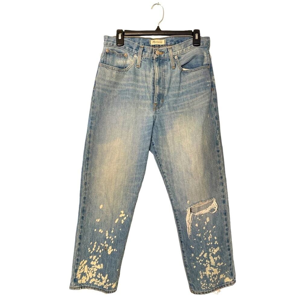 Madewell Capri Dad JEANS Womens 28 Blue Denim Bleached High Waisted Distressed